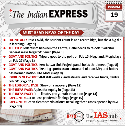 IE_19th January_Daily Headlines