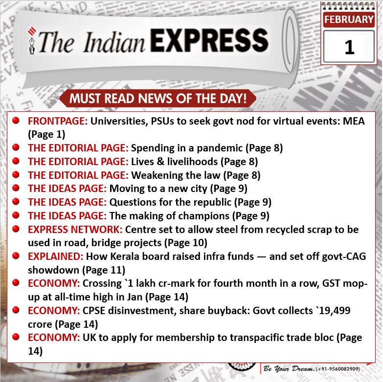 Indian Express_Headlines_1 Feb_theIAShub