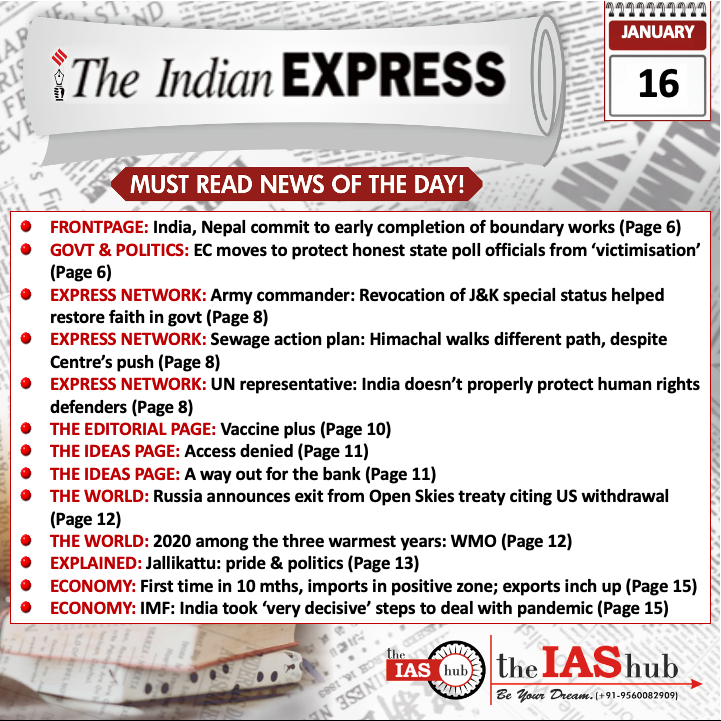 Indian Express_Headlines_16 Jan_theIAShub
