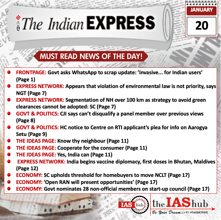 Indian Express_Headlines_20 Jan_theIAShub