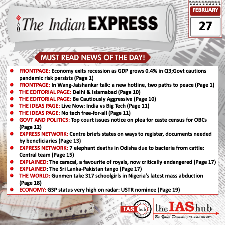 Indian Express_Headlines_27 Feb_theIAShub