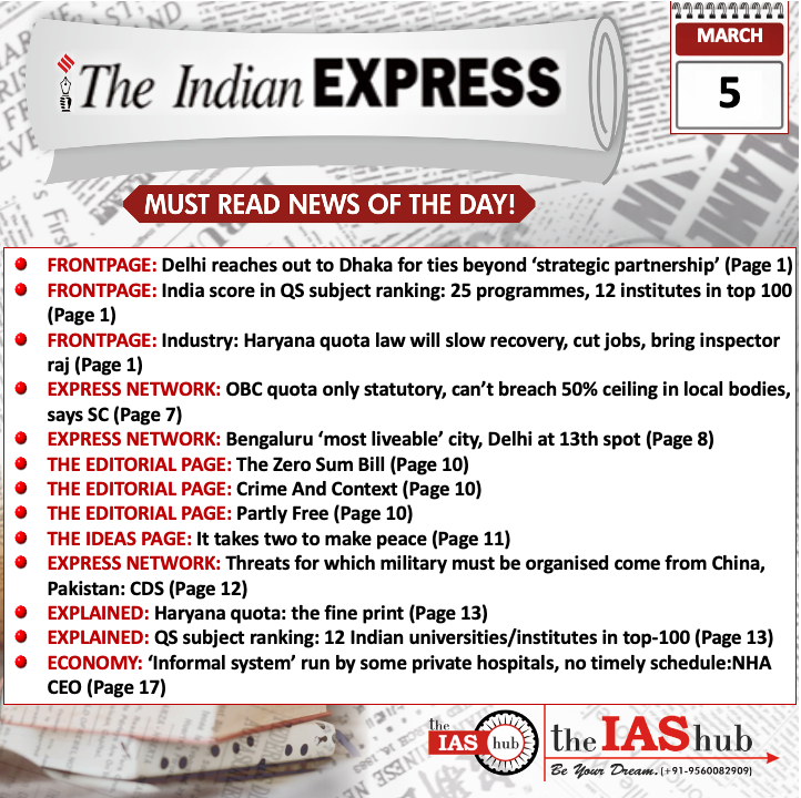 Indian Express_Headlines_5 Mar_theIAShub