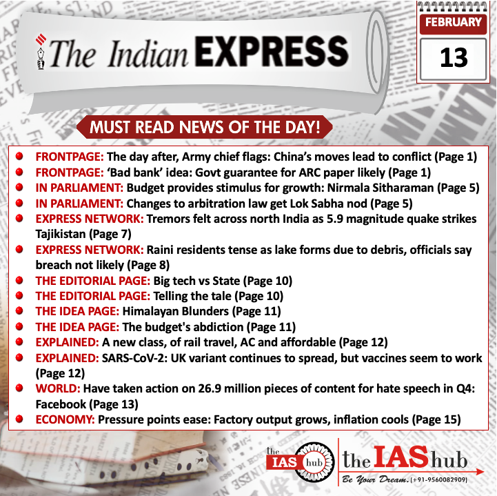 Indian Express_Headlines_13 Feb_theIAShub